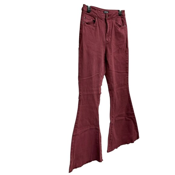 Dear John Womens 28 Vivian Super Flare Jeans Rust Red High Rise Denim Raw Hem - Picture 6 of 16